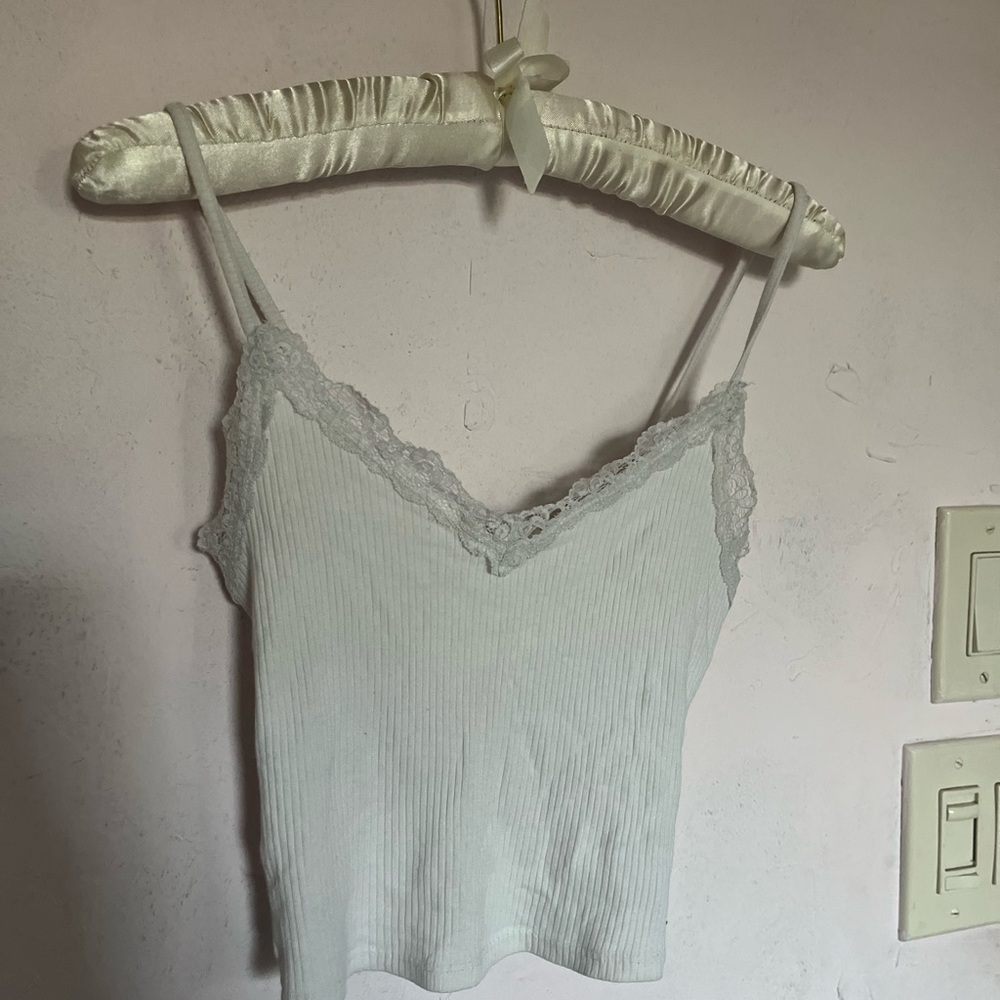 Elegant Lace Trim White Cami Top